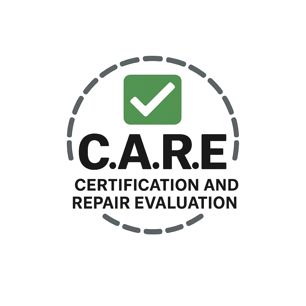 C.A.R.E. Certification and Repair Evaluation official logo with a green checkmark inside a circular badge